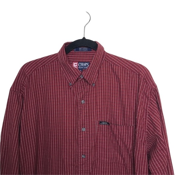 Chaps Ralph Lauren Burgundy Check Print Button Down Shirt Medium - Picture 3 of 8